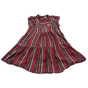Free People FP One Maia Raw Edge Stripe Tiered Boho Deep Neck Mini Dress Sz XS